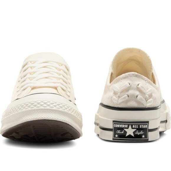 Converse Chuck 70 Ox Chevron Embroidered Sneakers Lace Up Low Top Egret Size 8 - Picture 2 of 9